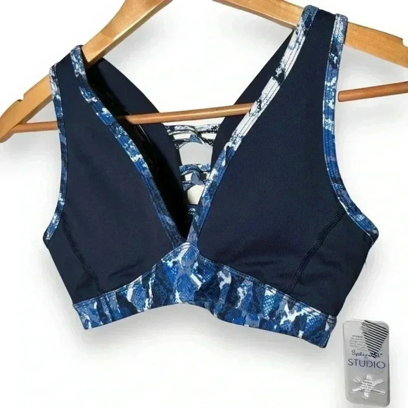 NWT Splendid Navy Snakeskin Studio Sports  Bra XS - Picture 2 of 6